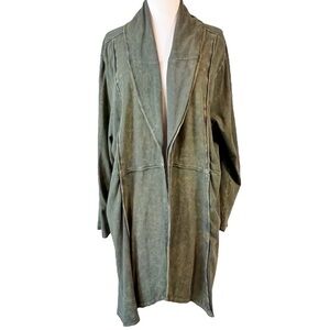 Indigo Thread Co. Green Acid Wash Style Open Front Duster Cardigan